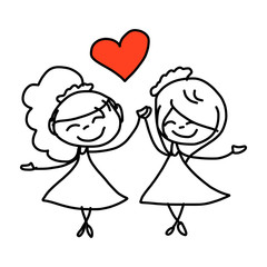 hand drawing cartoon happy couple wedding