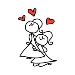 hand drawing cartoon happy couple wedding