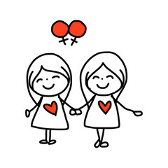 hand drawing cartoon happy couple wedding