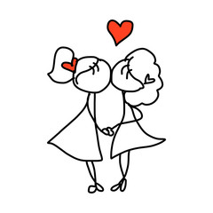 hand drawing cartoon happy couple wedding