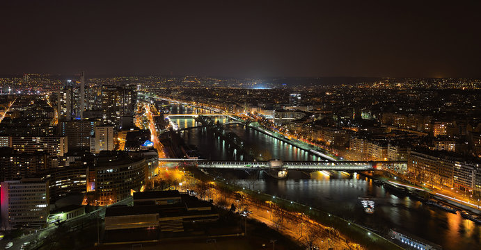 Night Paris and the Seine from the Eiffel Tower