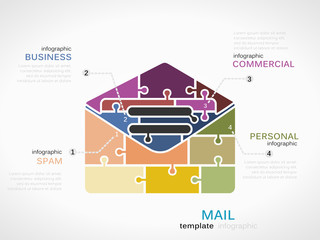 Infographic template with mail envelope made out of puzzle