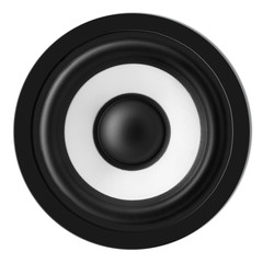 Close up of audio black loudspeaker isolated white