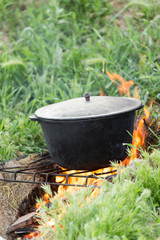 cauldron on the fire on the nature