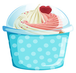 A dotted blue cupcake container