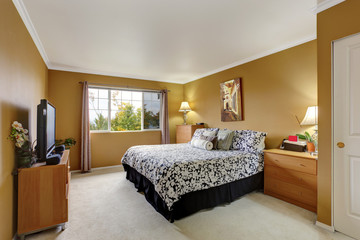 Bedroom inteior in mustard color