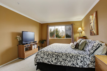 Bedroom inteior in mustard color