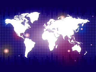 Fototapeta na wymiar Blue World Shows Globalization Backdrop And Globe
