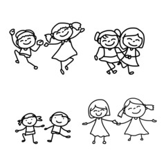 hand drawing cartoon character happy kids