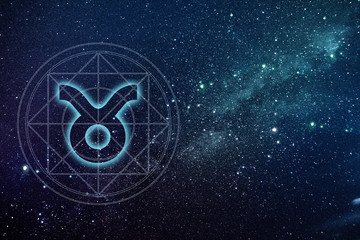 Taurus zodiac sign with Milky way galaxy background