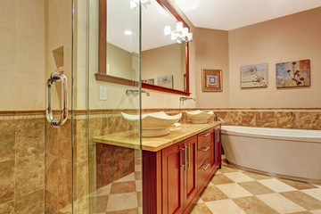 Modern bathroom interior in soft brown tones