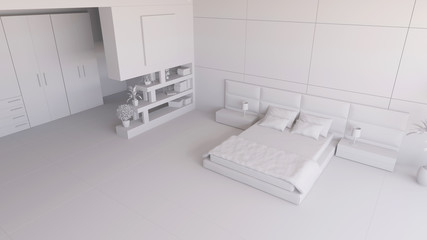 Fototapeta na wymiar Render of a bedroom with some furniture