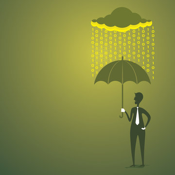 men under umbrella save by digital rain concept vector