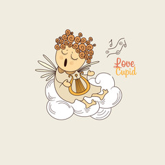 Cupid playing the harp