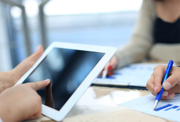 Business adviser analyzing financial figures