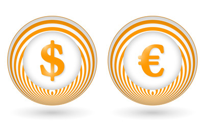 set of two orange icons with symbols