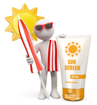 3D white people. Summer sunscreen