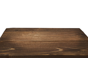 Wood table in perspective on white background