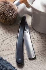 Shaving Tools on wooden table