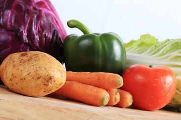 vegetables on wooden chopping board prepare cooking