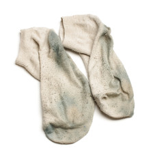 Smelly dirty socks isolated on the white background