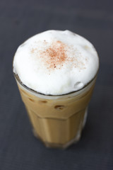 Iced coffee cappuccino with soft cream.