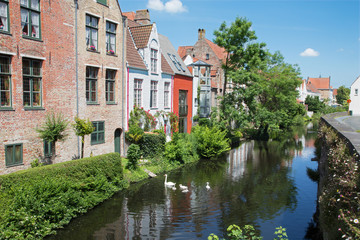 Fototapeta na wymiar Bruges - Canal from bridge on Ezelsraat.