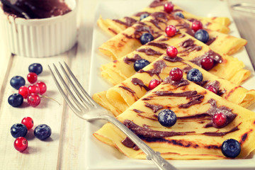 Sweet pancakes and fruit