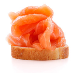 sandwich or canape with salmon on white background  cutout