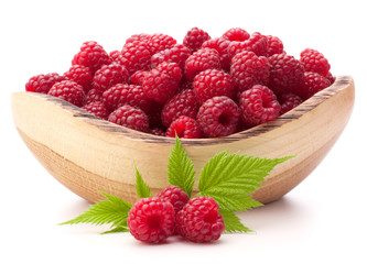raspberries in wooden bowl