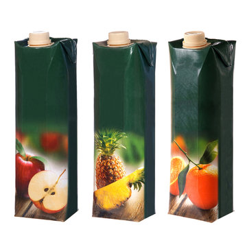 different juices cartons with screw cap