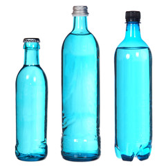 set of blue bottles isolated on white
