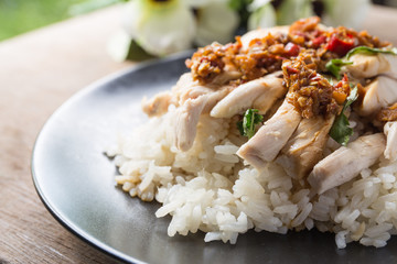 boned, sliced Hainan-style chicken with marinated ricep7