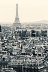 Aerial View of Paris with Eiffel Tower. Black and White