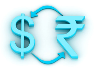Concept of currency converting, 3d sign of dollar & rupees