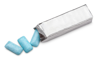 Blue chewing gum package isolated on white with clipping path