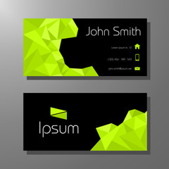 Business card template - green and black polygon pattern