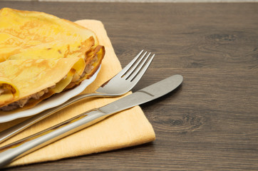 Pancakes with a meat stuffing