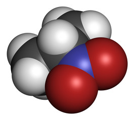Nitropropane (2-nitropropane, 2-NP) chemical solvent molecule.