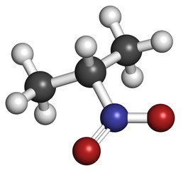 Nitropropane (2-nitropropane, 2-NP) chemical solvent molecule.