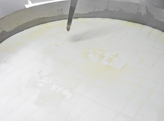 Separating curds and whey. Making cheese, small-scale production