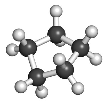 Cyclopentane cycloalkane molecule. Used in refrigerators.