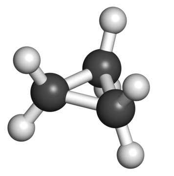 Cyclopropane cycloalkane molecule. Used as anaesthetic.