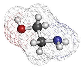 Ethanolamine (2-aminoethanol) molecule.