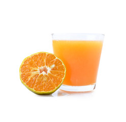 Orange juice glass  on white