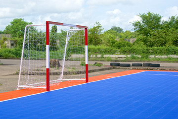 Side of goal and soccer field