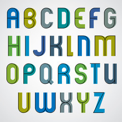 Colorful binary cartoon font, rounded upper case letters.