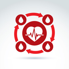 Vector illustration of a red heart symbol with an ecg placed in