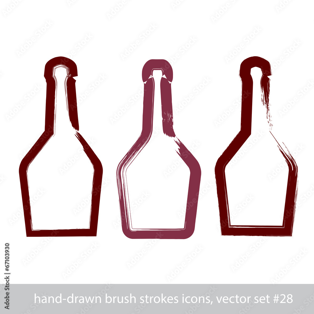 Wall mural Set of hand-drawn stroke simple empty bottle of rum, symmetric b