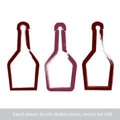 Set of hand-drawn stroke simple empty bottle of rum, symmetric b
